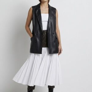 Jason Wu Black Faux Leather Double Breasted Longline Vest Medium Office Chic